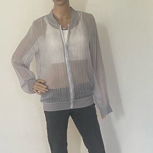 Women’s Sleeve mesh workout shirts transparent zip up jacket tulle cover up